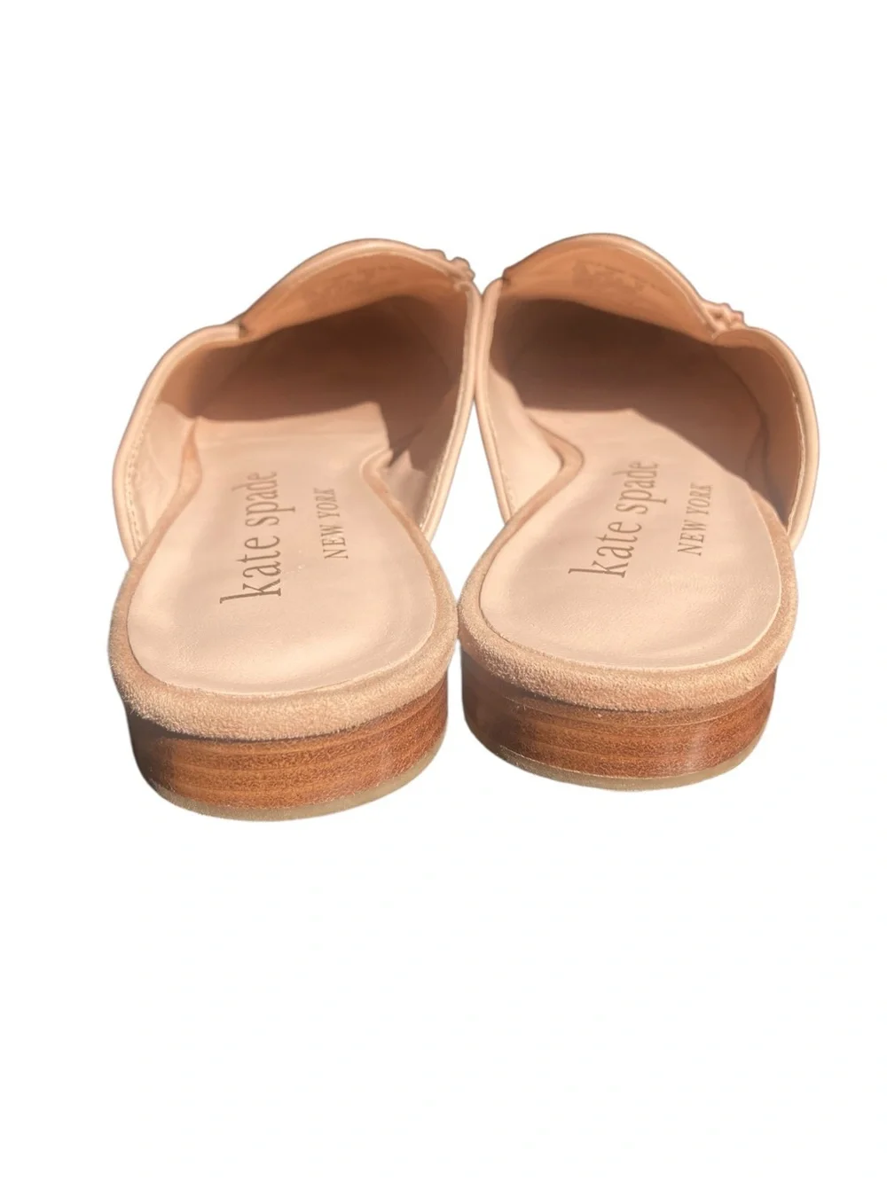 Kate Spade Devi Suede Bow Mules Size 9.5 Tan Beige Slip On Flats
